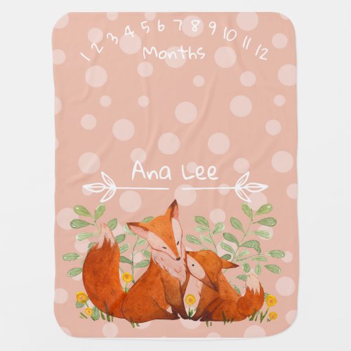 Cute Watercolor Fox Milestone Baby Blanket