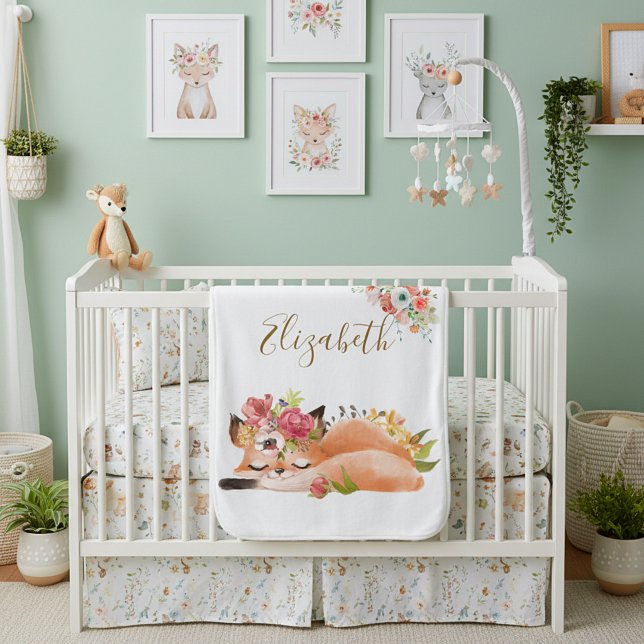 Cute watercolor fox personalized baby blanket (Creator Uploaded)
