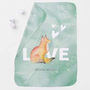Cute Watercolor Fox Personalized Nursery Baby Blanket