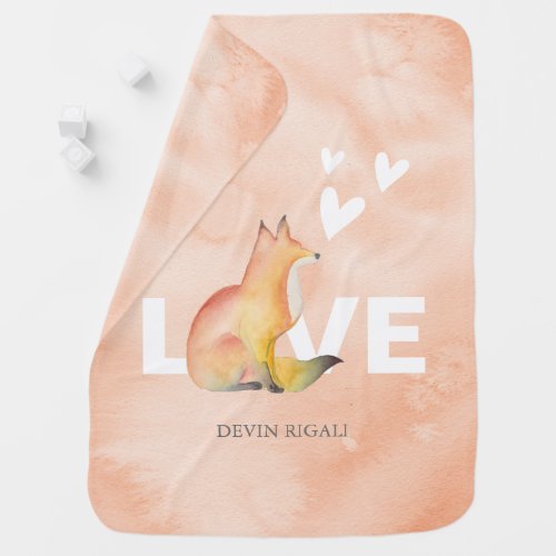Cute Watercolor Fox Personalized Nursery Baby Blanket