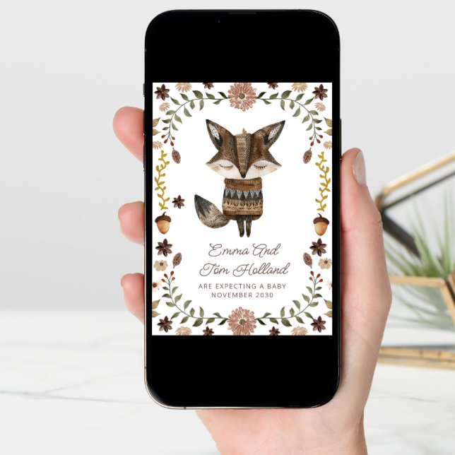 Cute Watercolor Fox Pregnancy Announcement (Front Digital)