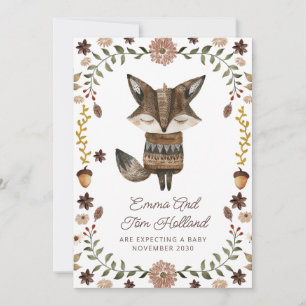 Cute Watercolor Fox Pregnancy Announcement