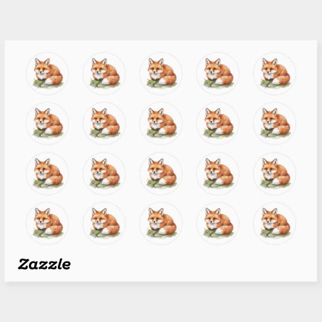 Cute Watercolor Fox Round Stickers (Sheet)