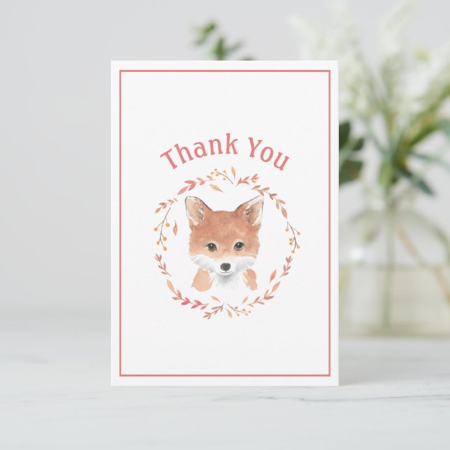Cute Watercolor Fox Simple Thank You Card (Standing Front)