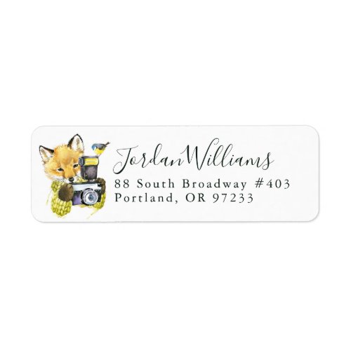 Cute Watercolor Fox Taking Pictures  Add Name Label