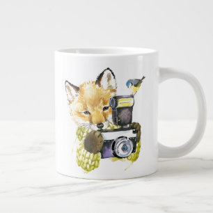 Cute Watercolor Fox Taking Pictures Giant Coffee Mug