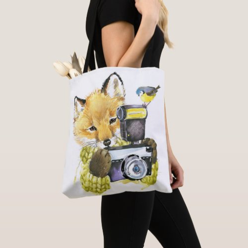 Cute Watercolor Fox Taking Pictures Tote Bag