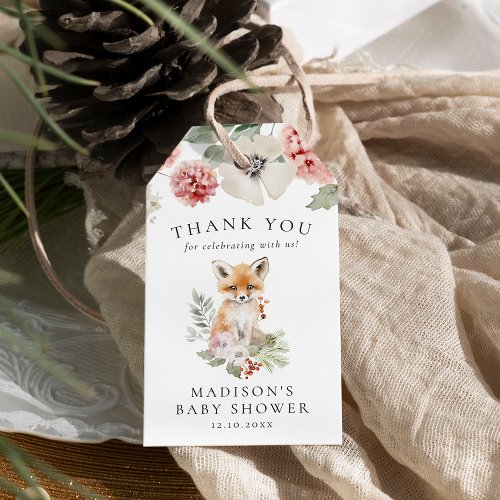 Cute Watercolor Fox Winter Baby Shower Gift Tags