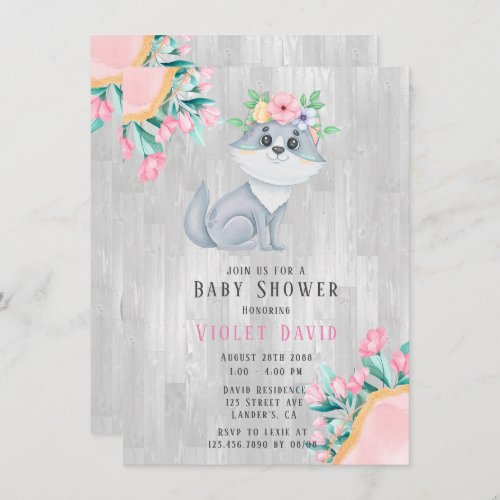 Cute Watercolor Fox with Florals Girl Baby Shower  Invitation