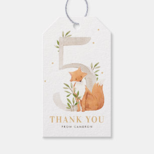 Cute Watercolor Fox Woodland Fifth Birthday Party Gift Tags