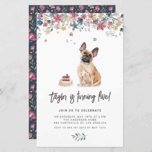 Cute Watercolor French Bulldog Birthday Invitation