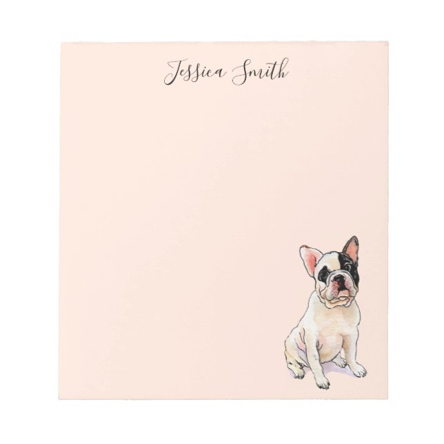 Cute Watercolor French Bulldog Pink  Notepad (Front)