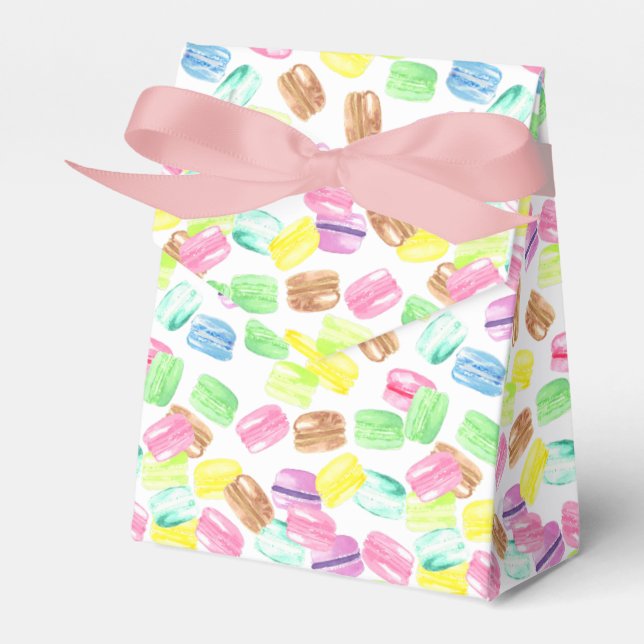 Cute Watercolor French Macaroon Pattern Favor Boxes (Front Side)
