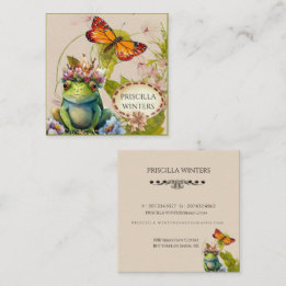 Cute Watercolor Frog Butterfly Square Business Card