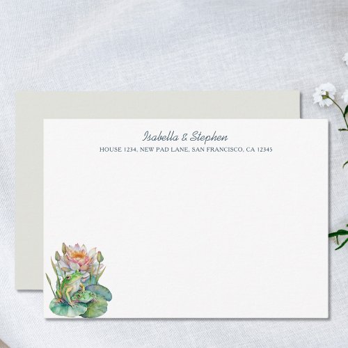 Cute Watercolor Frogs on Waterlily Personalized Thank You Card