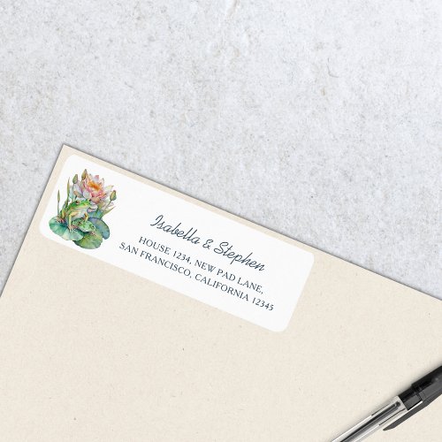 Cute Watercolor Frogs Return Address Custom Name Label