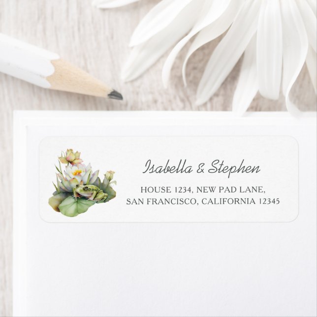 Cute Watercolor Frogs Return Address Custom Name Label (Insitu)