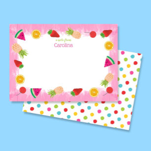 Cute Watercolor Fruits & Dots Pink Stationery Thank You Card