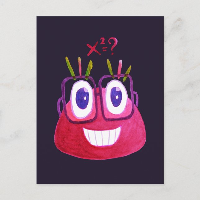 Cute Watercolor Geek Candy Character Mathematician Postcard (Front)