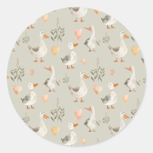 Cute Watercolor Geese Classic Round Sticker