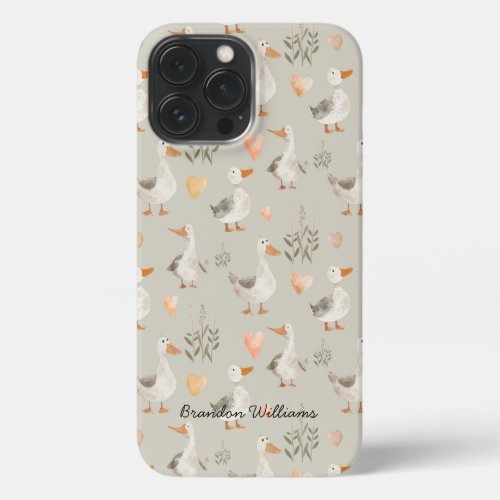 Cute Watercolor Geese  iPhone 13 Pro Max Case