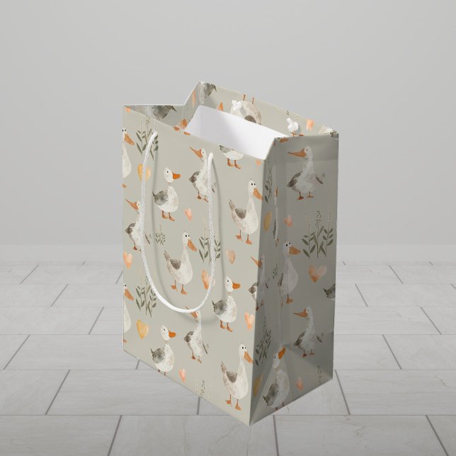 Cute Watercolor Geese Medium Gift Bag (Creator Uploaded)