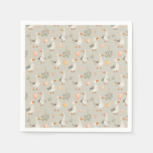 Cute Watercolor Geese Paper Napkins