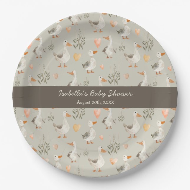 Cute Watercolor Geese Paper Plates (Front)