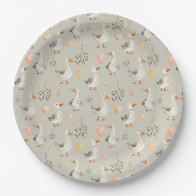 Cute Watercolor Geese Paper Plates (Front)