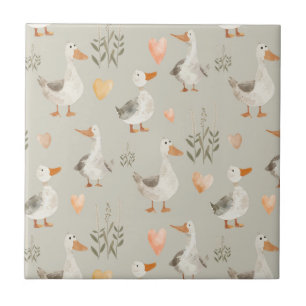 Cute Watercolor Geese Pattern Ceramic Tile