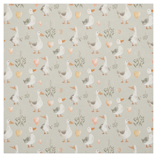 Cute Watercolor Geese Pattern Fabric (Swatch)