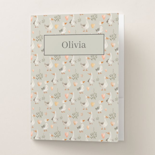 Cute Watercolor Geese Pocket Folder (Front)