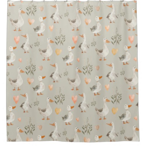 Cute Watercolor Geese Shower Curtain