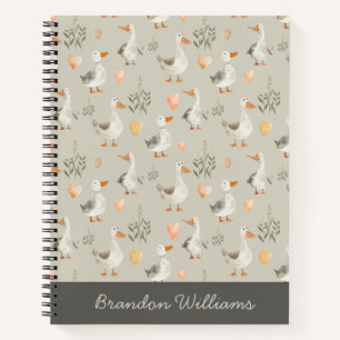 Cute Watercolor Geese Spiral Notebook