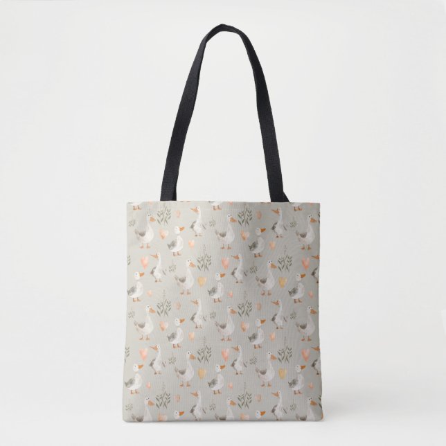 Cute Watercolor Geese Tote Bag (Front)