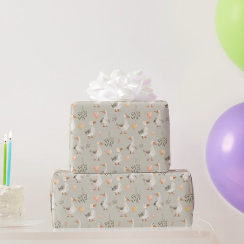 Cute Watercolor Geese Wrapping Paper Roll