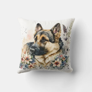 Cute Watercolor German Shepherd Dog Throw Pillow