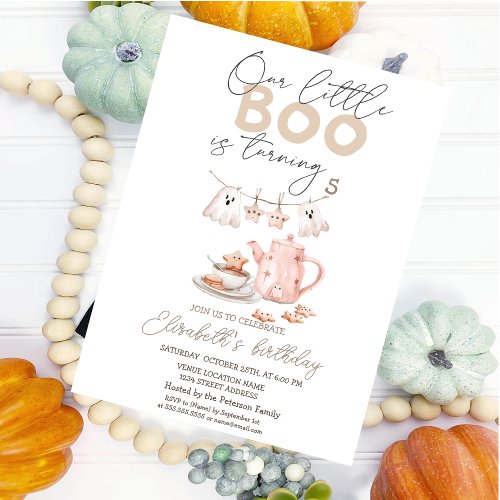 Cute Watercolor Ghost Boo Halloween Birthday   Invitation