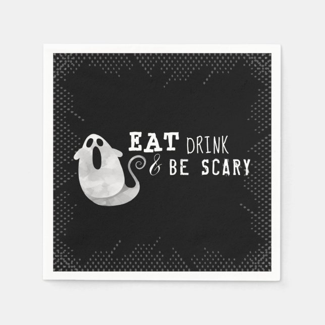 Cute Watercolor Ghost Eat Drink Scary Halloween Napkins (Front)