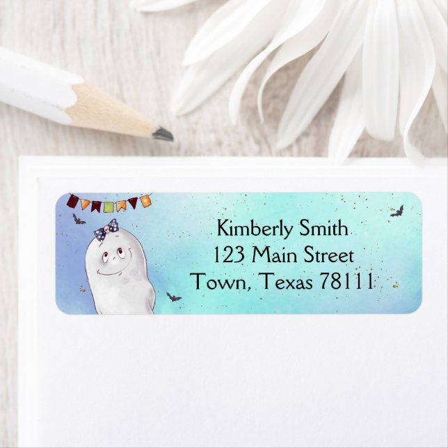 Cute Watercolor Ghost Halloween Address Label (Insitu)