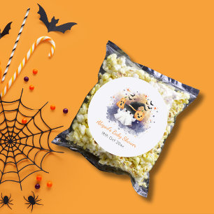 Cute Watercolor Ghost Pumpkin Gothic Baby Shower  Classic Round Sticker