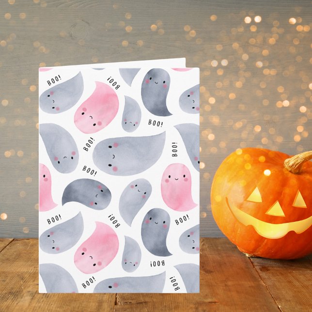 Cute Watercolor Ghosts with Boo! Text Halloween Card (Creator Uploaded)