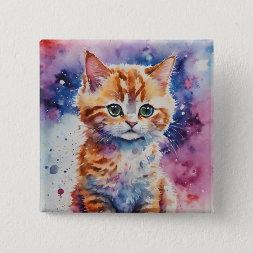 Cute Watercolor Ginger Kitten  Button