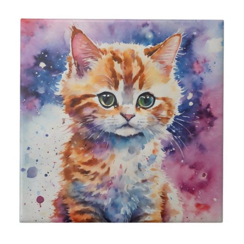 Cute Watercolor Ginger Kitten  Ceramic Tile