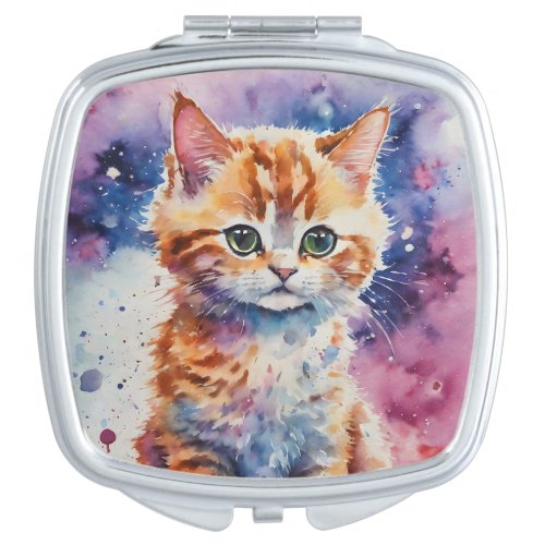 Cute Watercolor Ginger Kitten  Compact Mirror