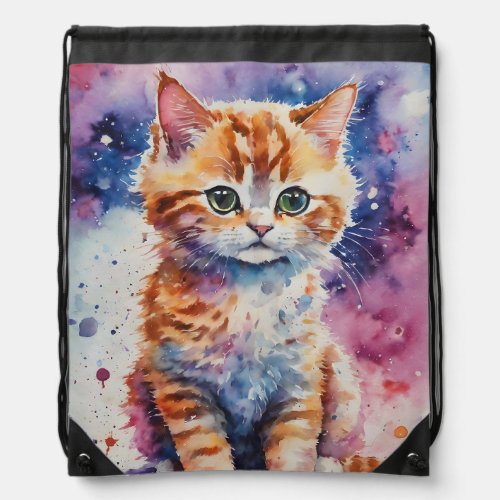 Cute Watercolor Ginger Kitten  Drawstring Bag