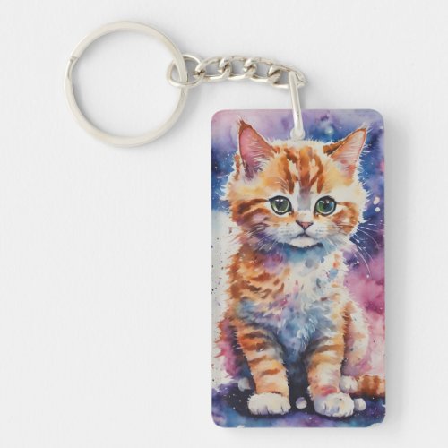 Cute Watercolor Ginger Kitten  Keychain