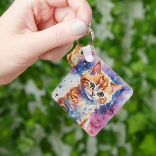 Cute Watercolor Ginger Kitten  Keychain