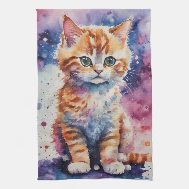 Cute Watercolor Ginger Kitten  Kitchen Towel (Vertical)