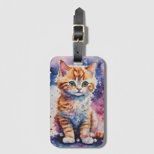 Cute Watercolor Ginger Kitten  Luggage Tag